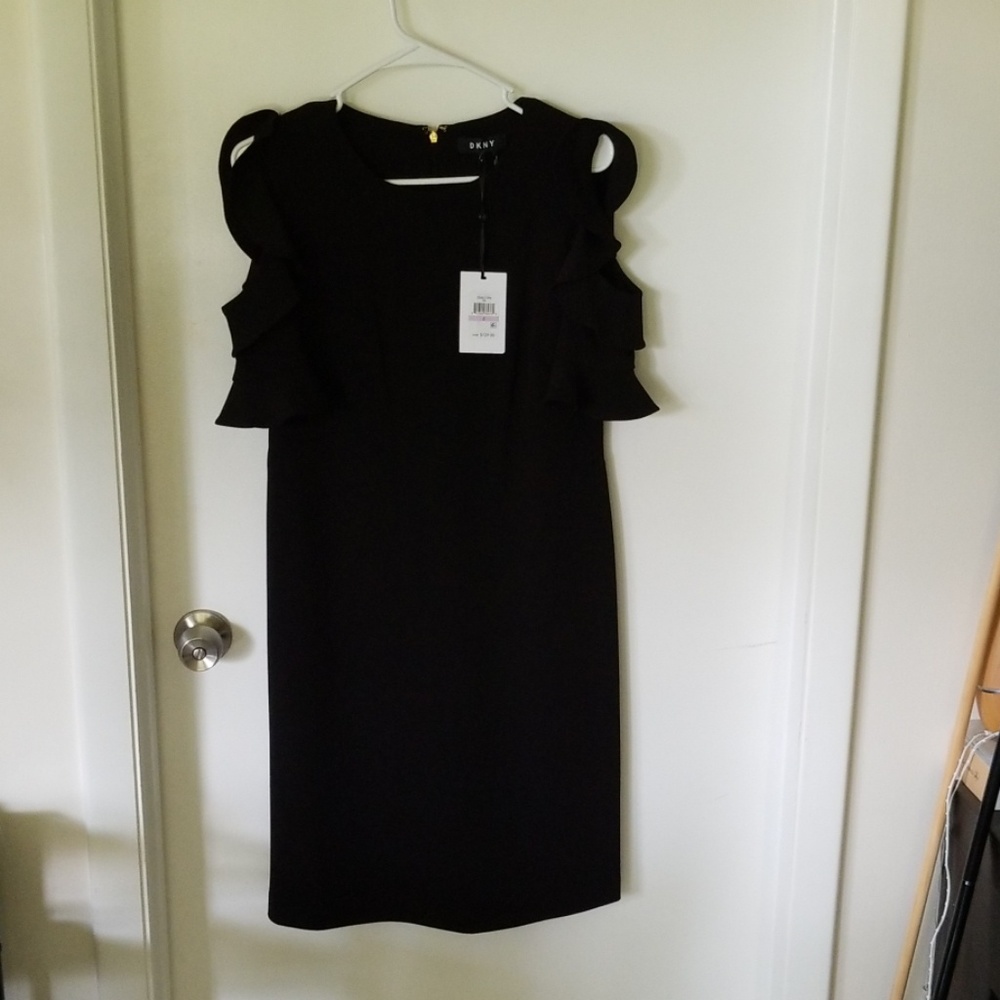DKNY ruffle cold shoulder dress